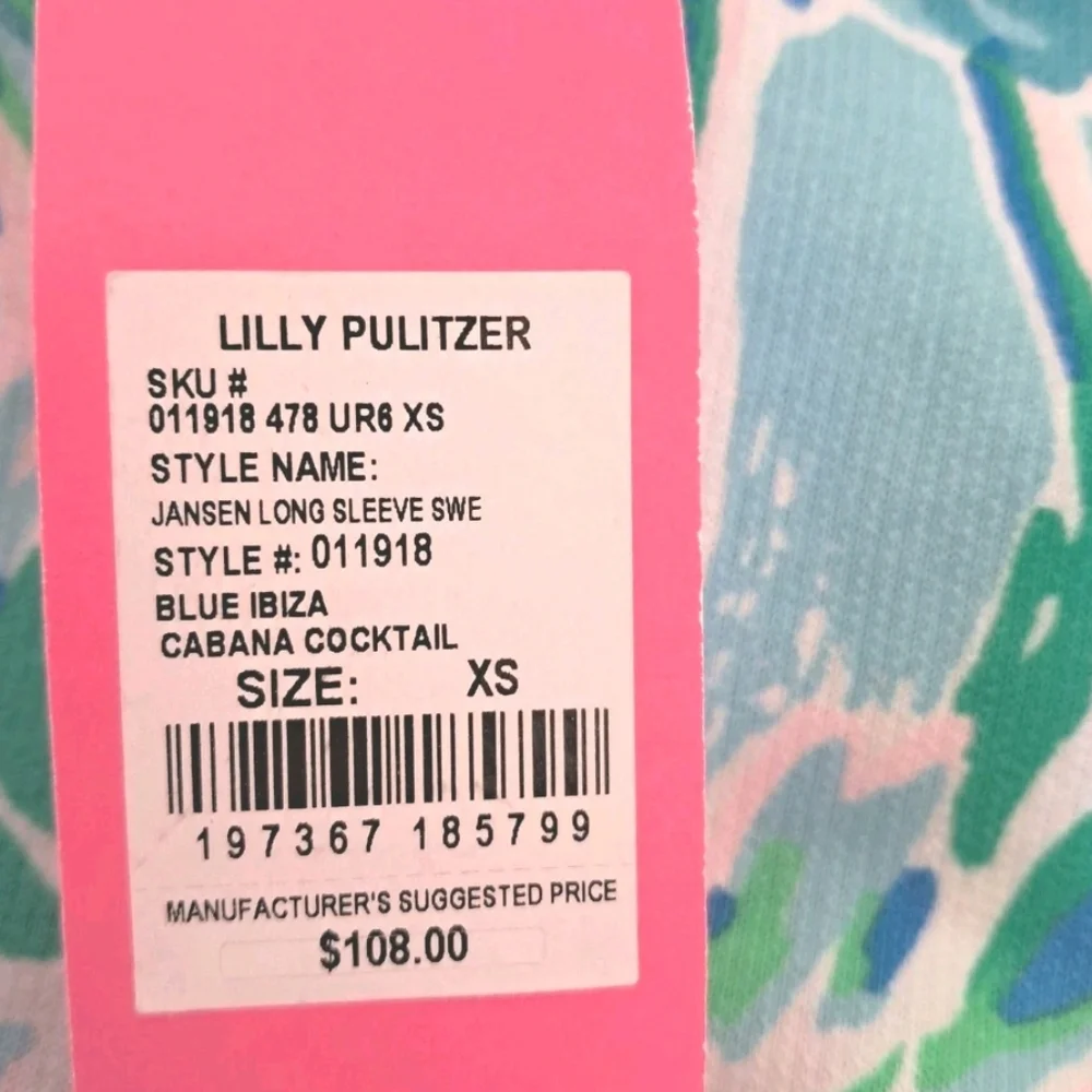 Lilly Pulitzer Jansen Long Sleeve Sweater XS Blue Ibiza Cabana NWT - Picture 6 of 7